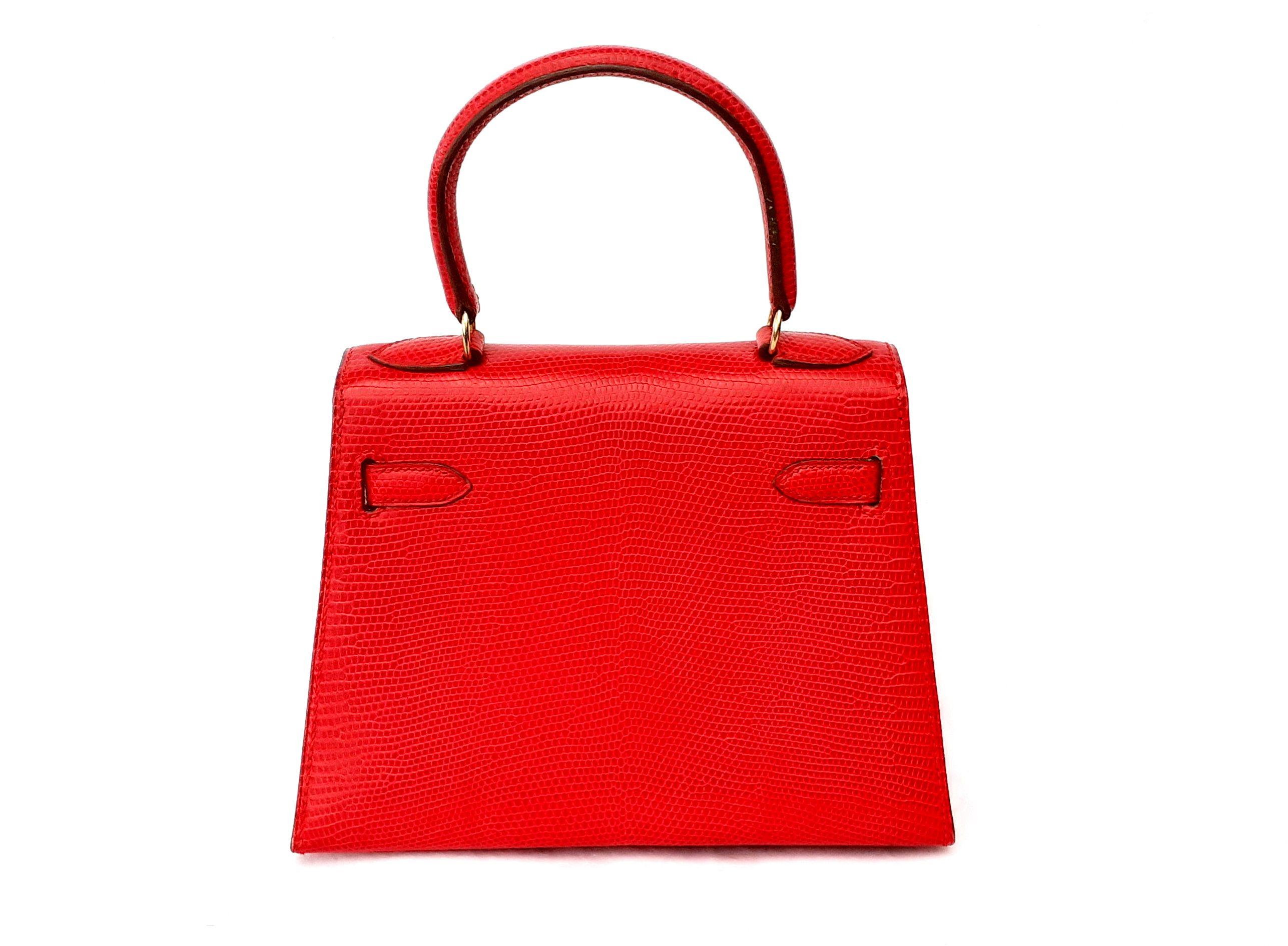 Exceptional Hermès Vintage Mini Kelly Sellier Bag Shiny Red Lizard Gold ...