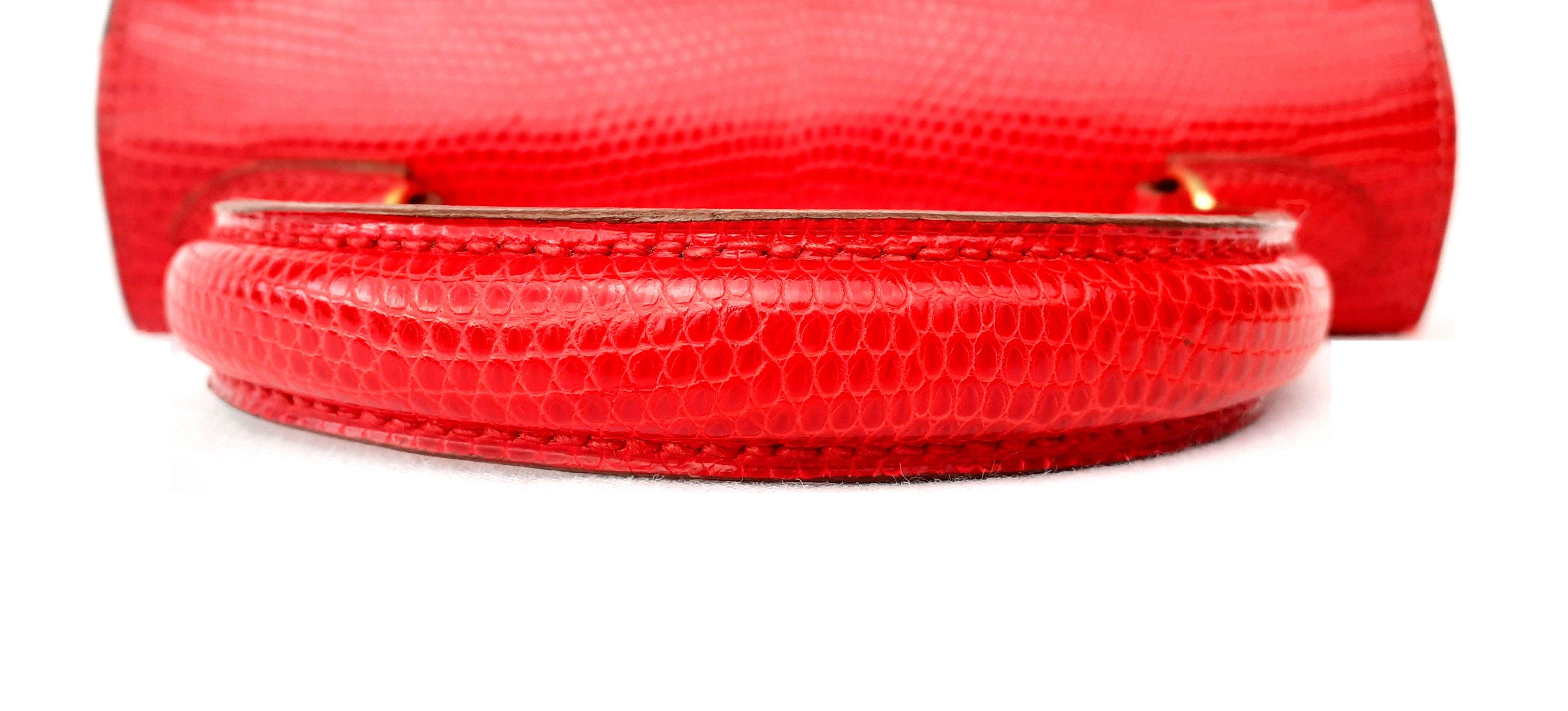 Women's Exceptional Hermès Vintage Mini Kelly Sellier Bag Shiny Red Lizard Gold Hdw 20cm