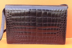 Exceptional Hermès Vintage Padlock Purse Clutch Bag Shiny Brown Crocodile Ghw