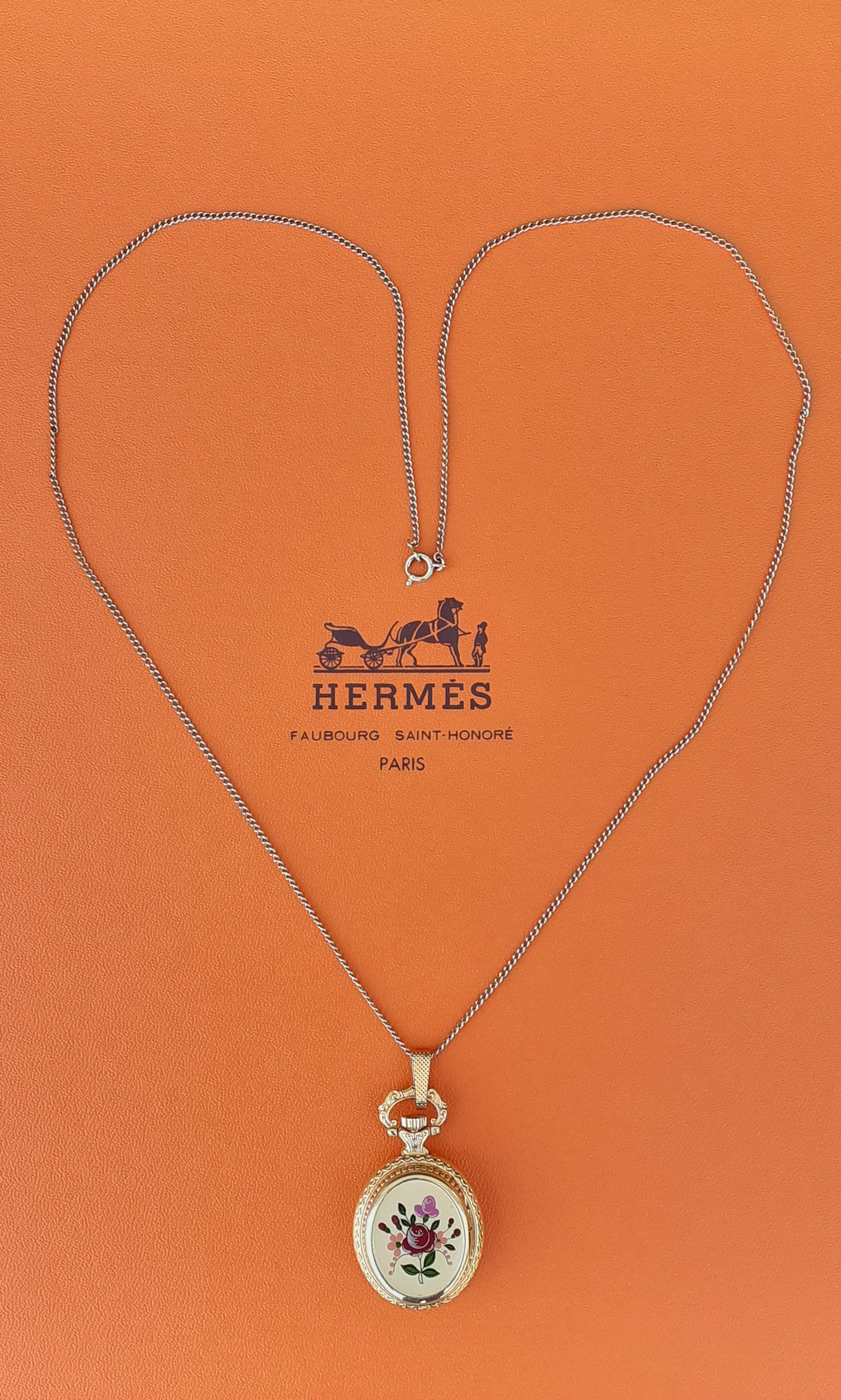 Exceptional Hermes Vintage Pendant Watch Manual Winding Swiss Enamel RARE 1