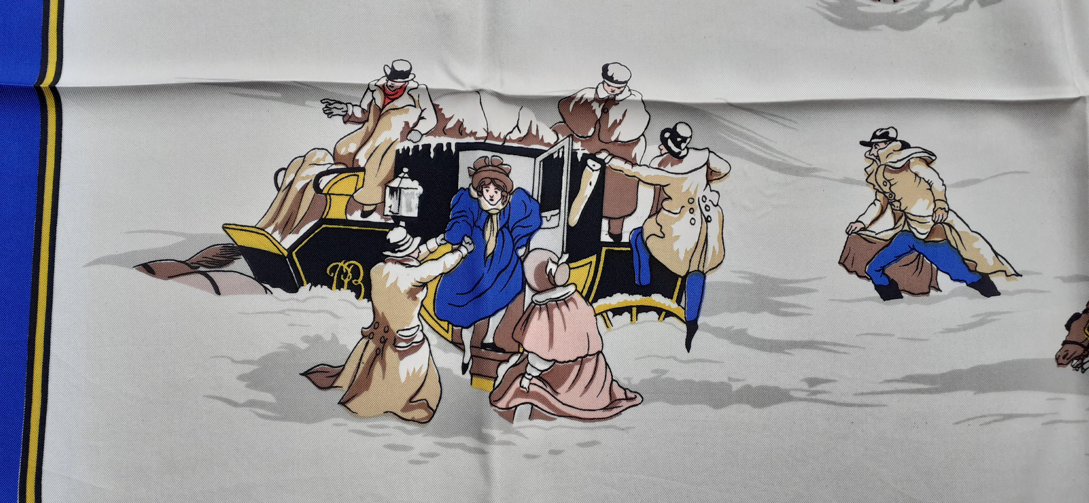 Exceptionnel Hermès Vintage Silk Scarf Diligences Par Temps de Neige Rare Pour femmes en vente