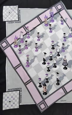 Exceptional Hermès Vintage Silk Scarf Echecs Charles Pittner Chess 1939