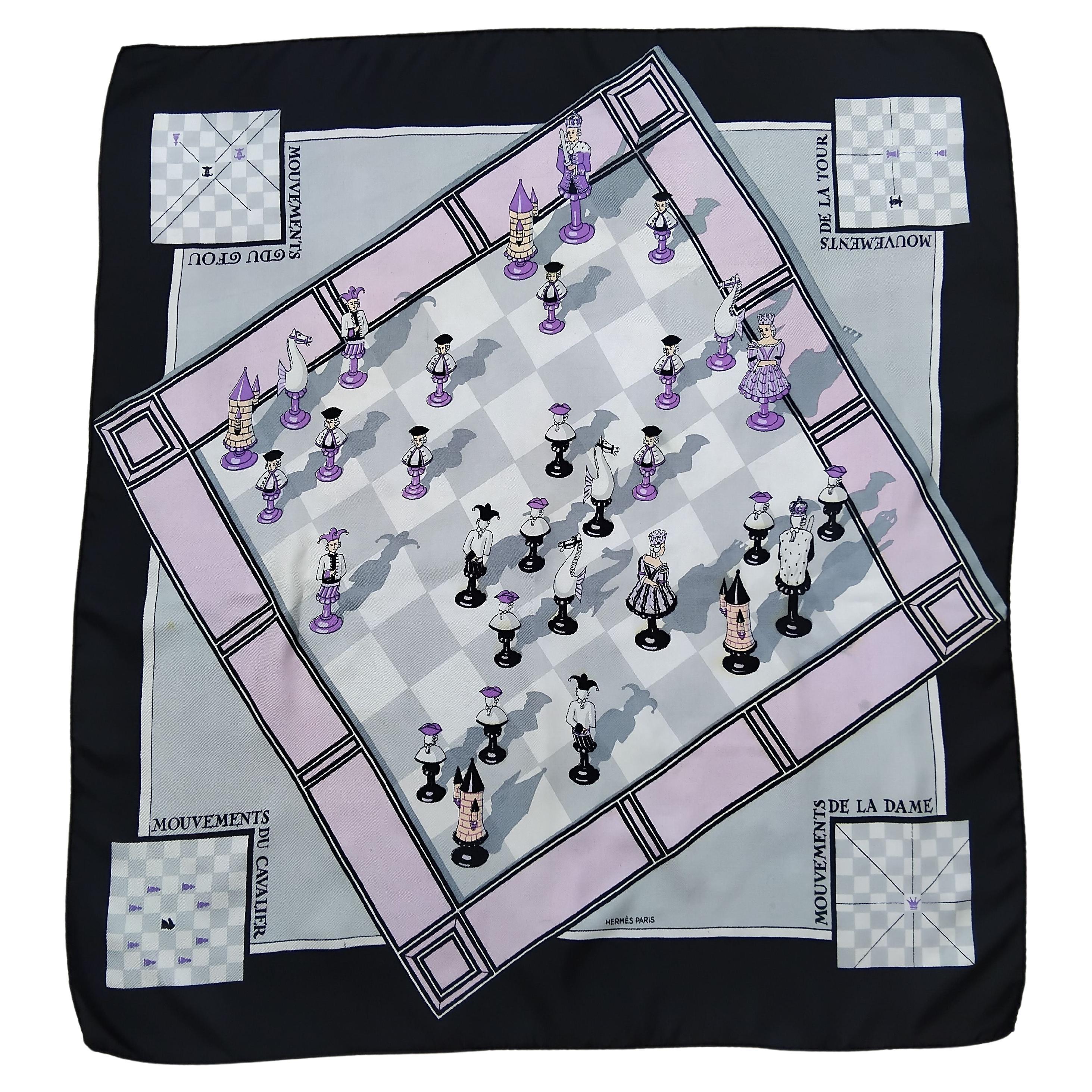 Exceptional Hermès Vintage Silk Scarf Echecs Charles Pittner Chess 1939  For Sale