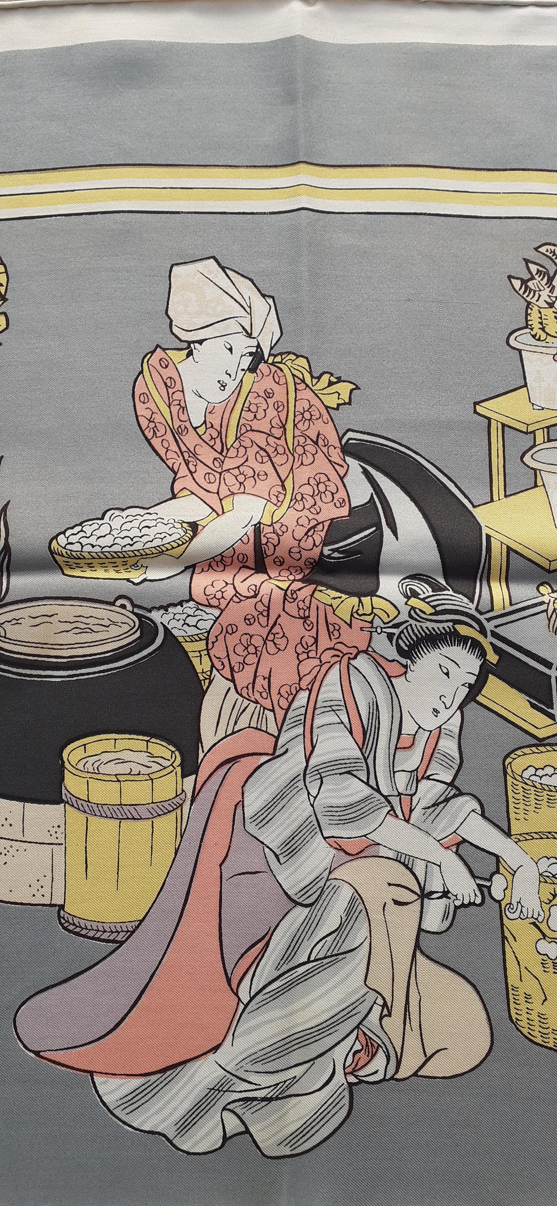 Exceptional Hermès Vintage Silk Scarf Laques Japonaises Geisha Japan Grygkar 2