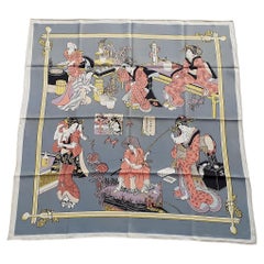 Exceptional Hermès Vintage Silk Scarf Laques Japonaises Geisha Japan Grygkar 