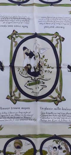 Exceptional Hermès Vintage Silk Scarf Les Amours Hugo Grygkar 1947 Rare