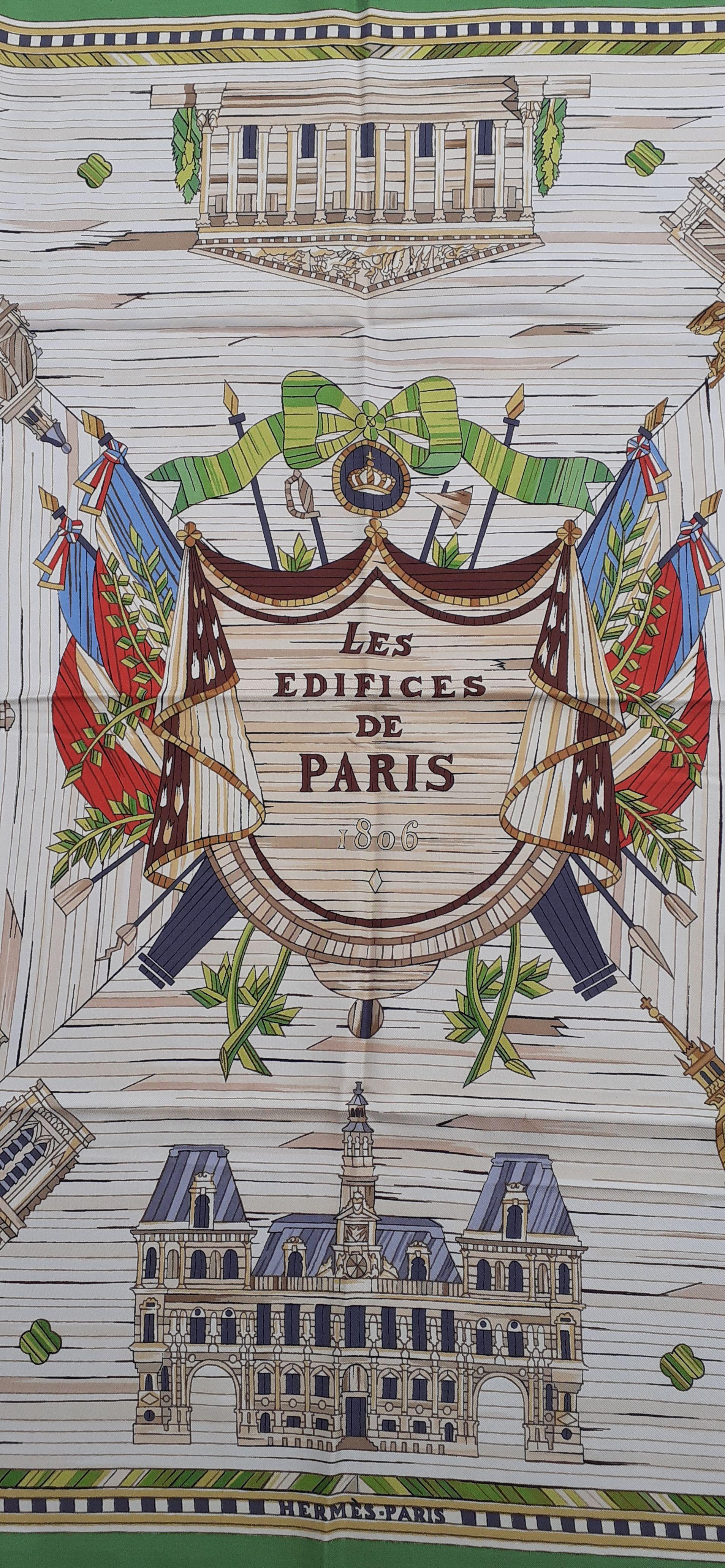 Gray Exceptional Hermès Vintage Silk Scarf Les Edifices de Paris 1806 Grygkar RARE