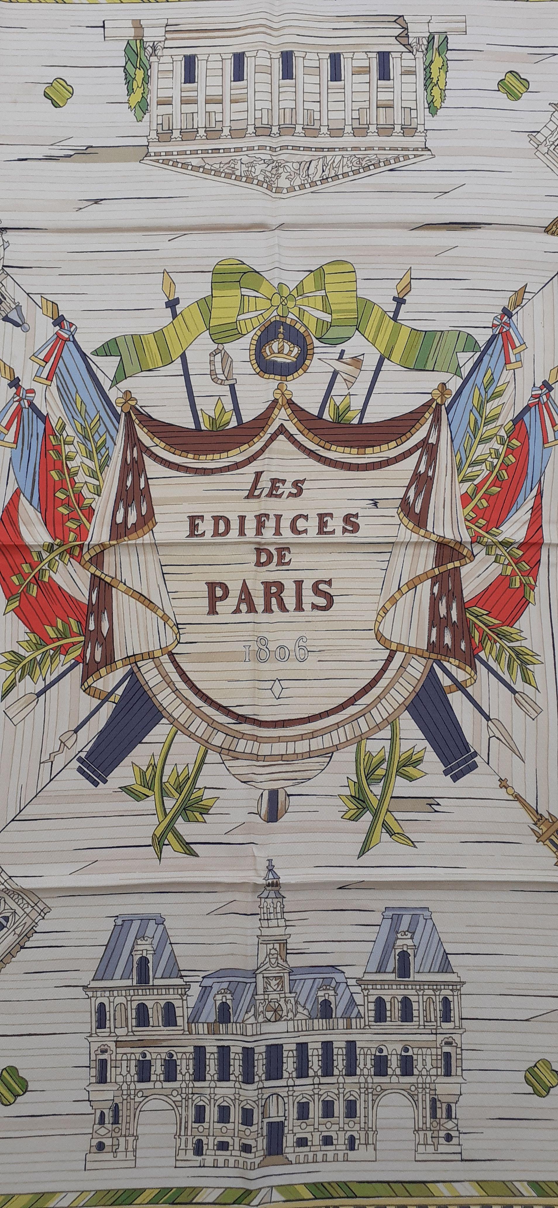 Women's or Men's Exceptional Hermès Vintage Silk Scarf Les Edifices de Paris 1806 Grygkar RARE