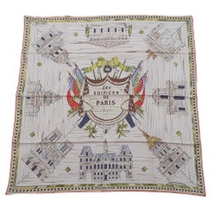 Exceptionnel Foulard en soie Hermès Vintage Les Edifices de Paris 1806 Grygkar RARE