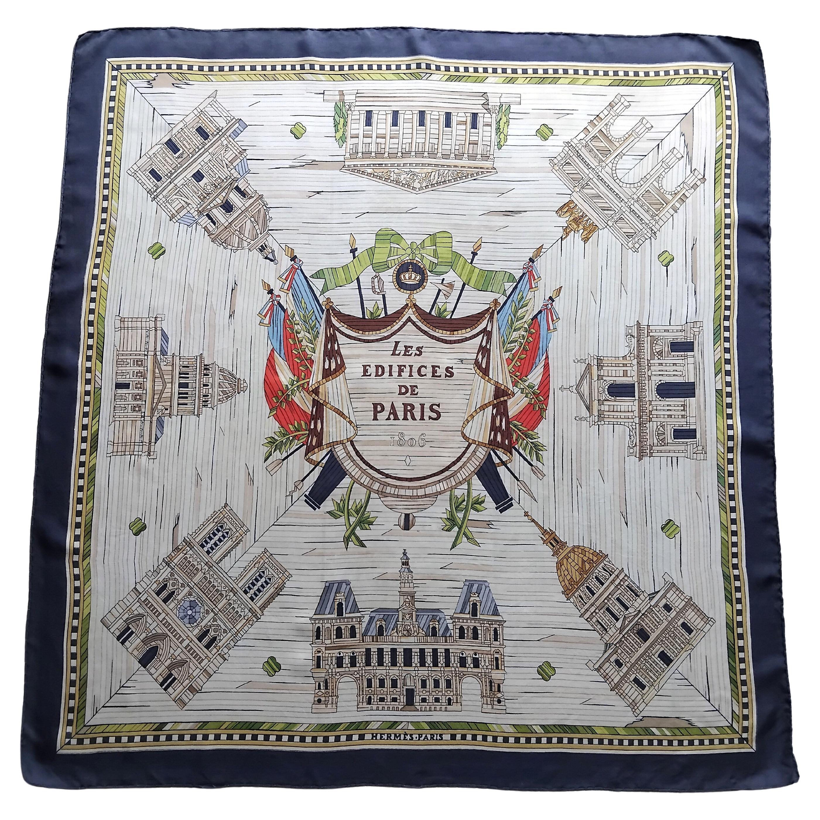 Exceptional Hermès Vintage Silk Scarf Les Edifices de Paris 1806 Grygkar RARE en vente