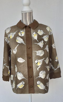 Exceptional Hermès Vintage Silk Shirt Les Mésanges Tit Xavier de Poret Size S/M