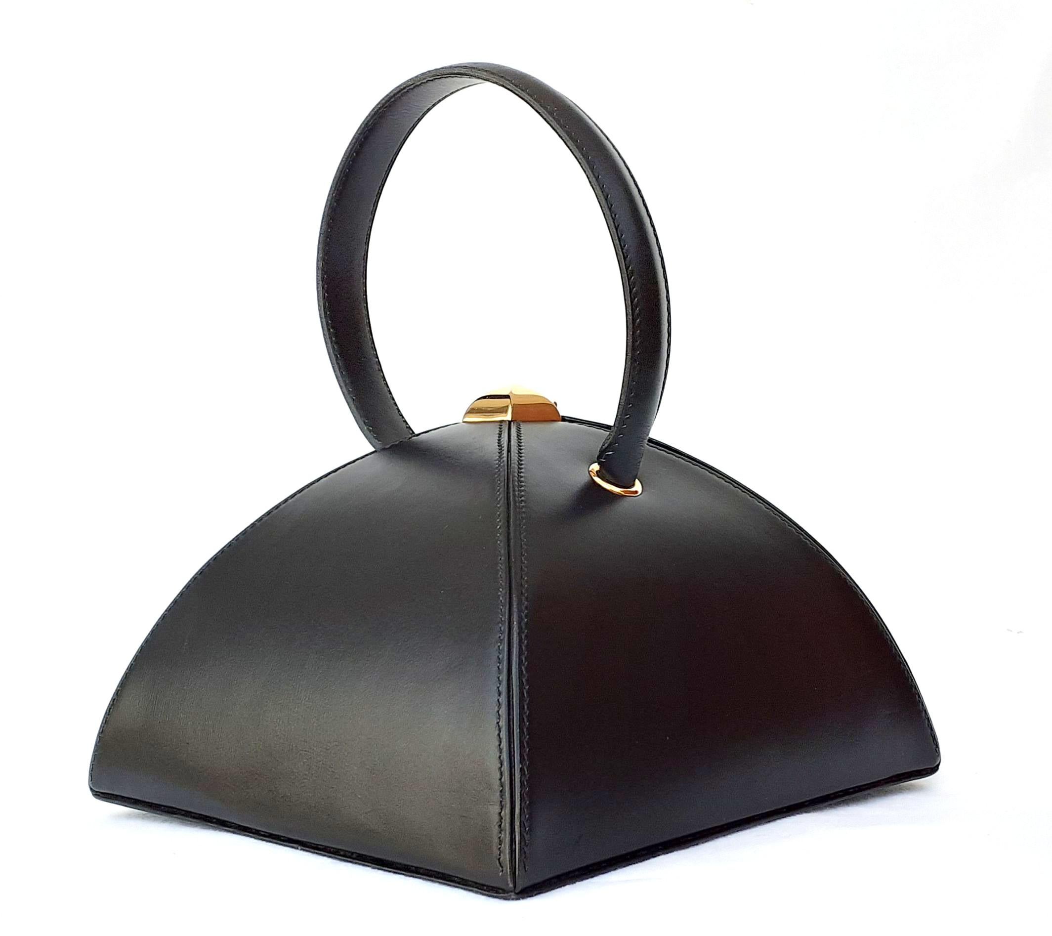 Außergewöhnliche Hermès Vintage Tee Time Bag Minaudiere Schwarz Box Leder Ghw RARE 6