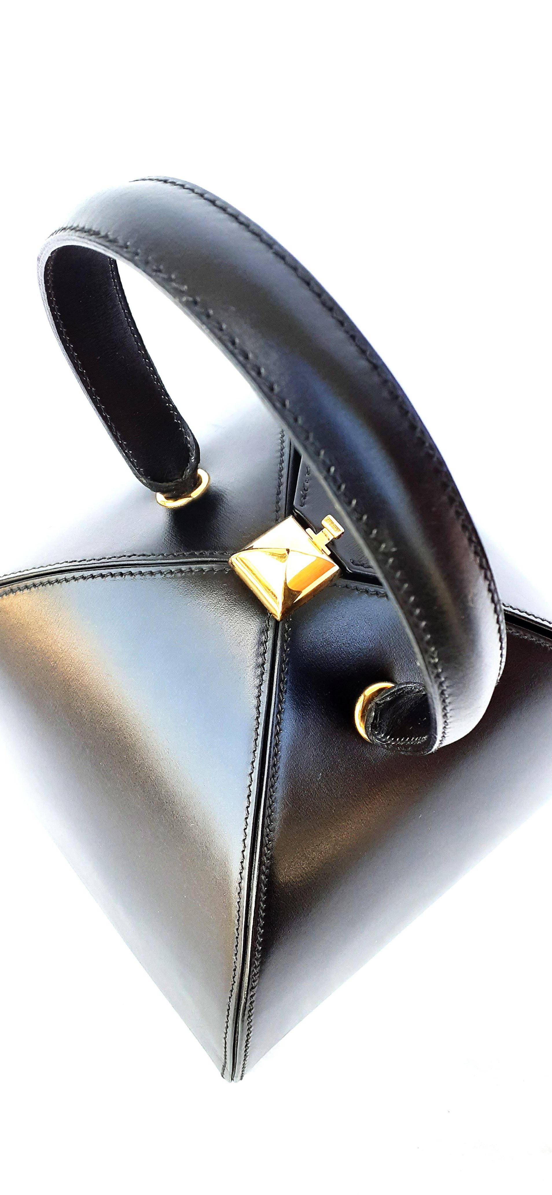 Außergewöhnliche Hermès Vintage Tee Time Bag Minaudiere Schwarz Box Leder Ghw RARE 8