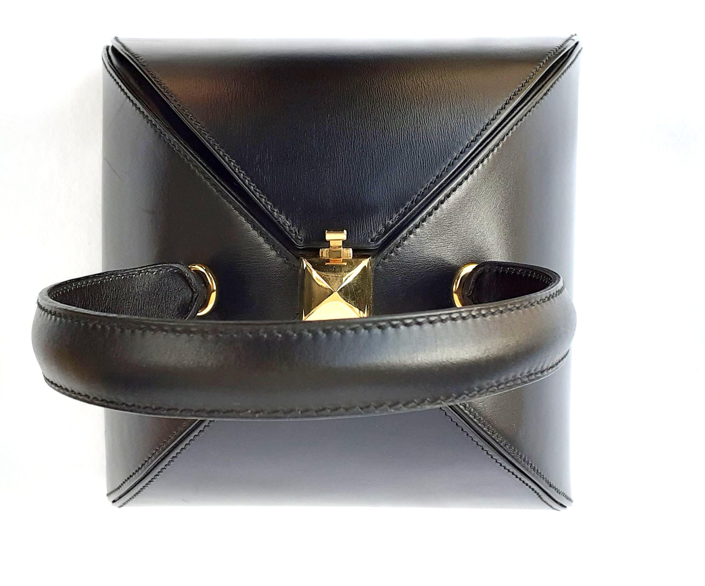 Außergewöhnliche Hermès Vintage Tee Time Bag Minaudiere Schwarz Box Leder Ghw RARE 9