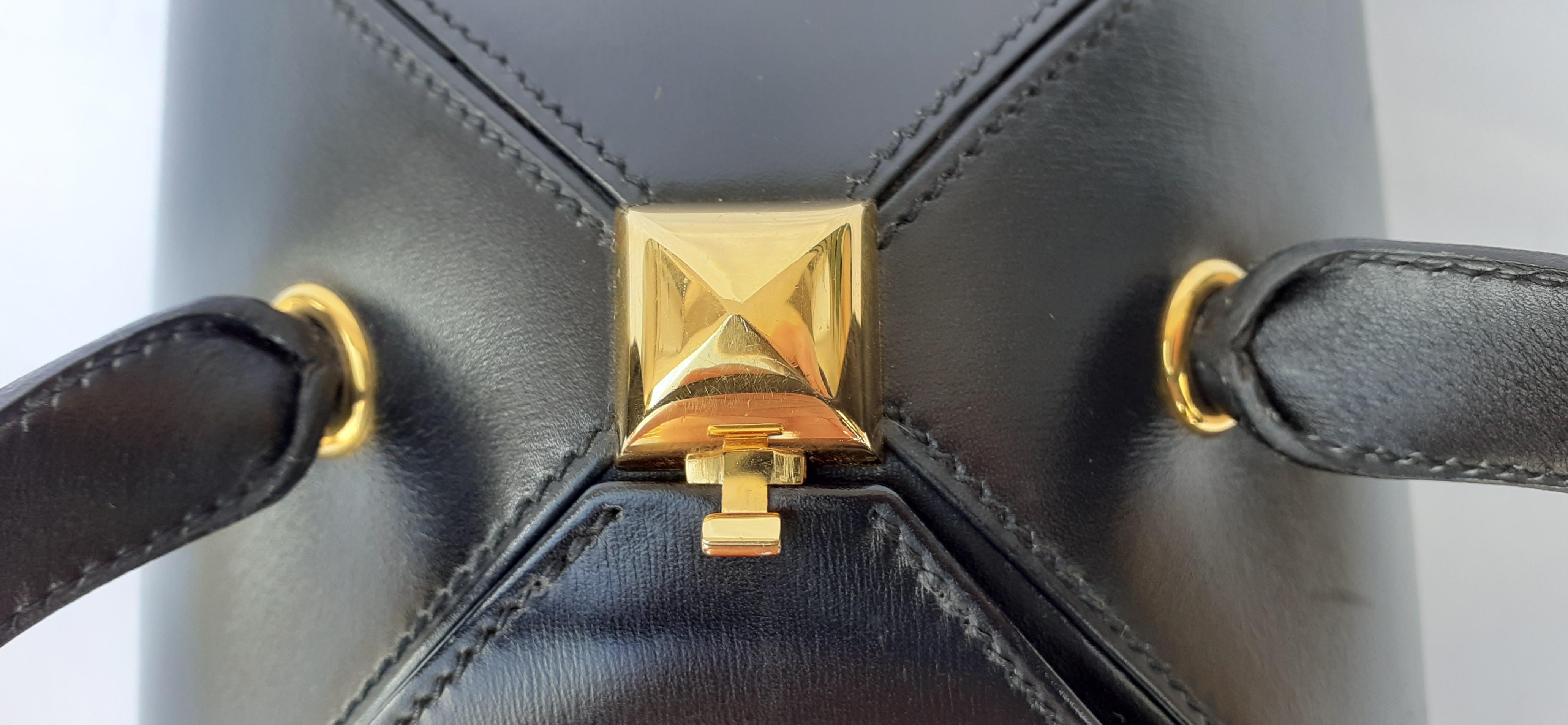 Außergewöhnliche Hermès Vintage Tee Time Bag Minaudiere Schwarz Box Leder Ghw RARE 10