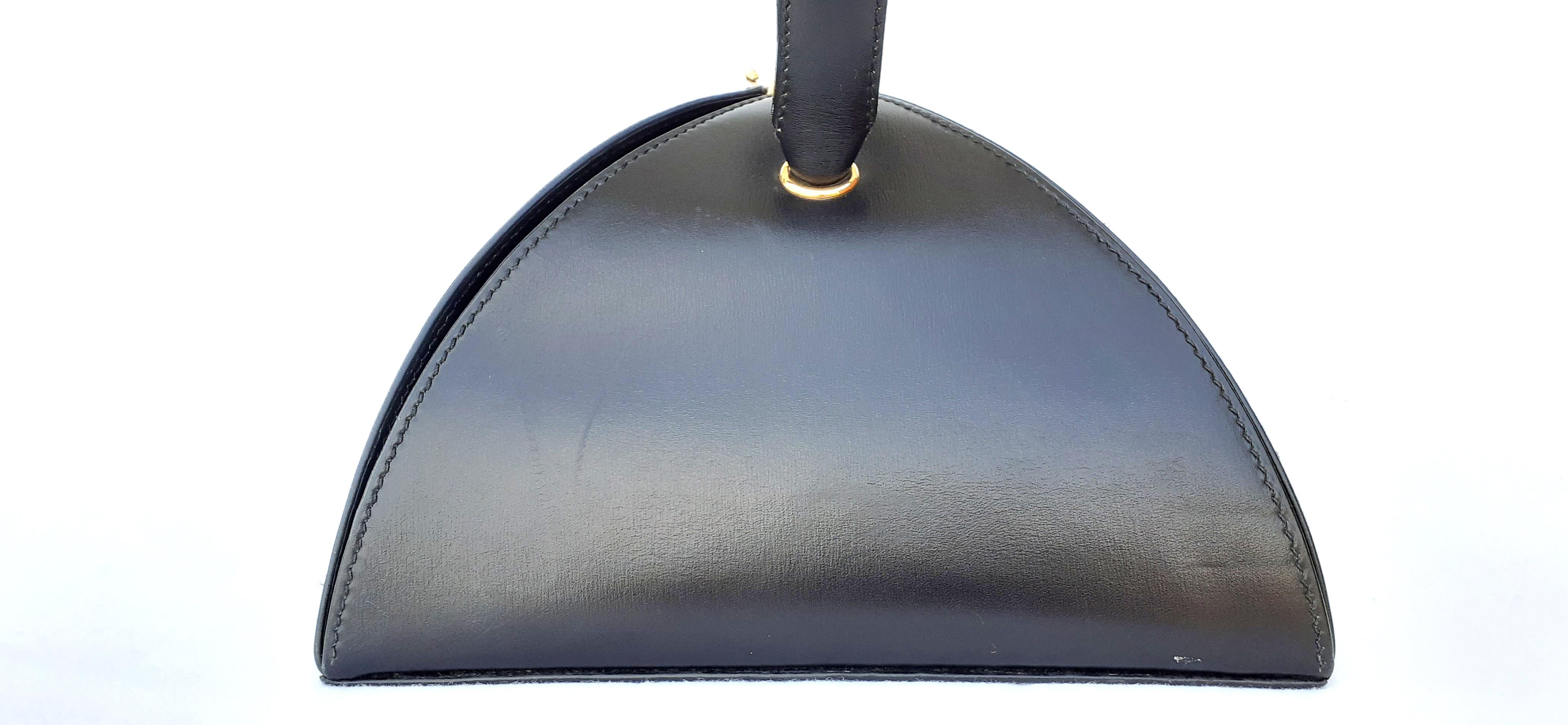 Außergewöhnliche Hermès Vintage Tee Time Bag Minaudiere Schwarz Box Leder Ghw RARE 1
