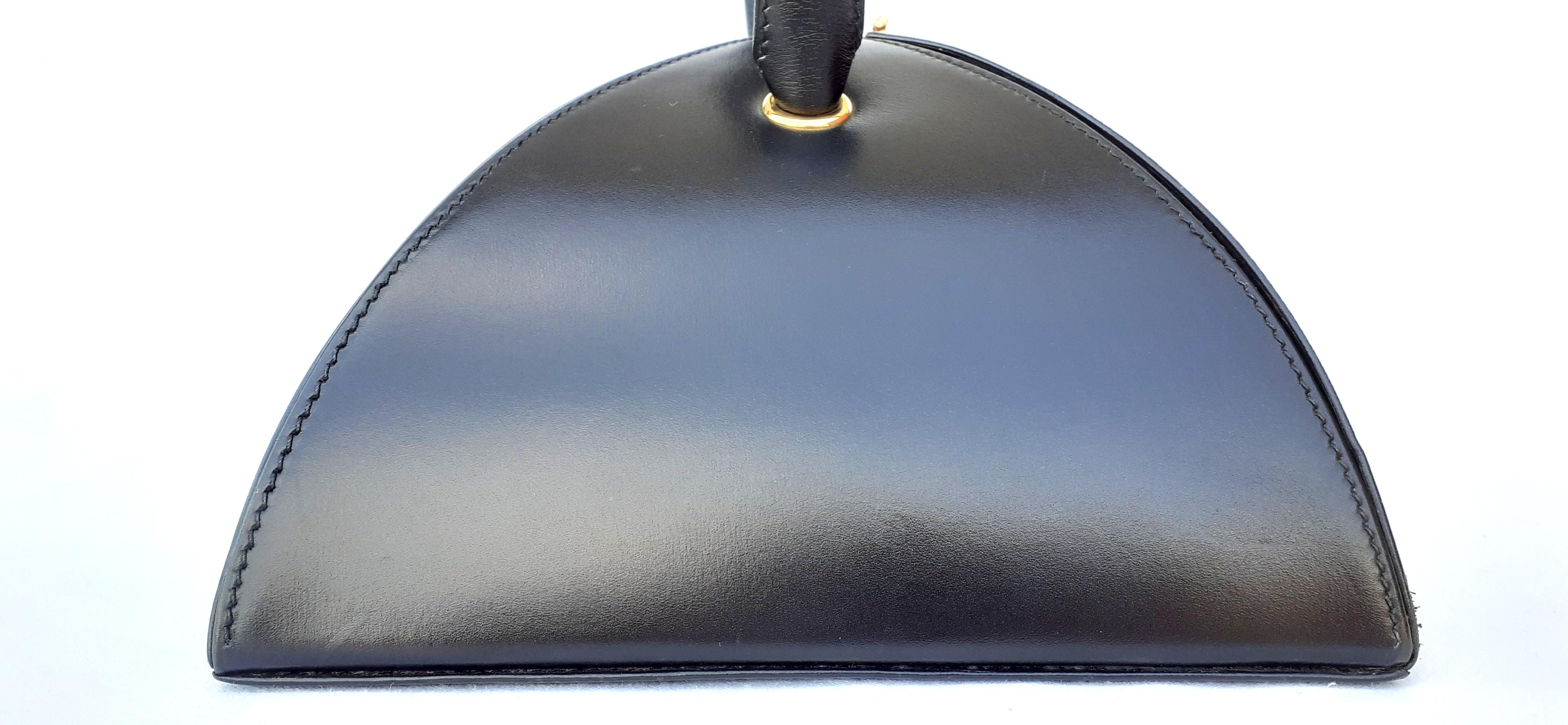 Außergewöhnliche Hermès Vintage Tee Time Bag Minaudiere Schwarz Box Leder Ghw RARE 4