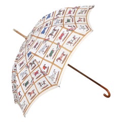 Exceptional Hermès Vintage Umbrella Sunshade Horses Hippodrome Rare