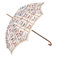 Exceptional Hermès Vintage Umbrella Sunshade Horses Hippodrome Rare