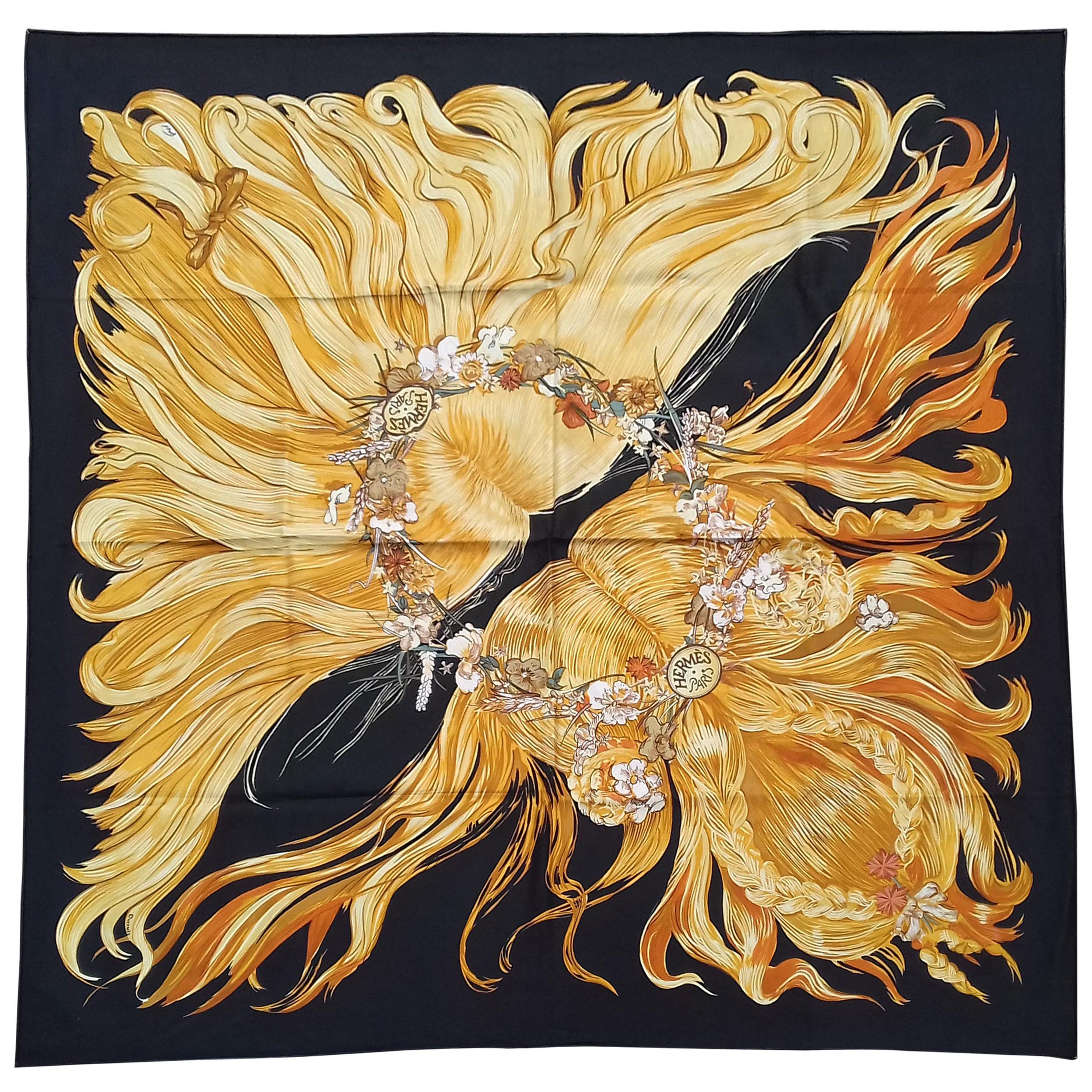 Exceptional Hermès Waterproof Silk Scarf EVA Dumas 90 cm RARE