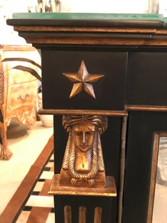 Exceptional Hollywood Regency Ebonized Gilded and Mirrored Sideboard