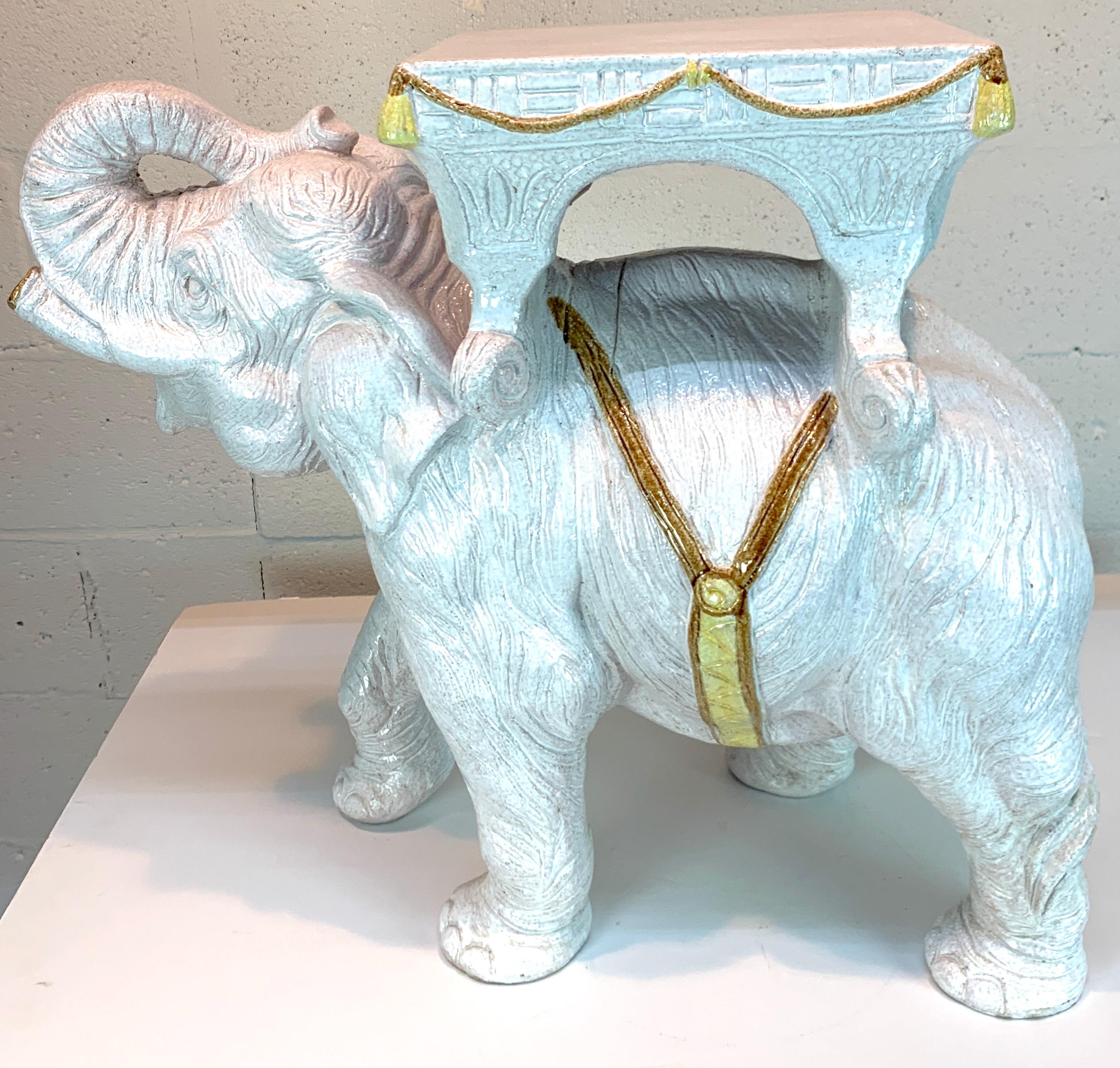 Exceptional Hollywood Regency White Parade Elephant Garden Side Table, Italy 4
