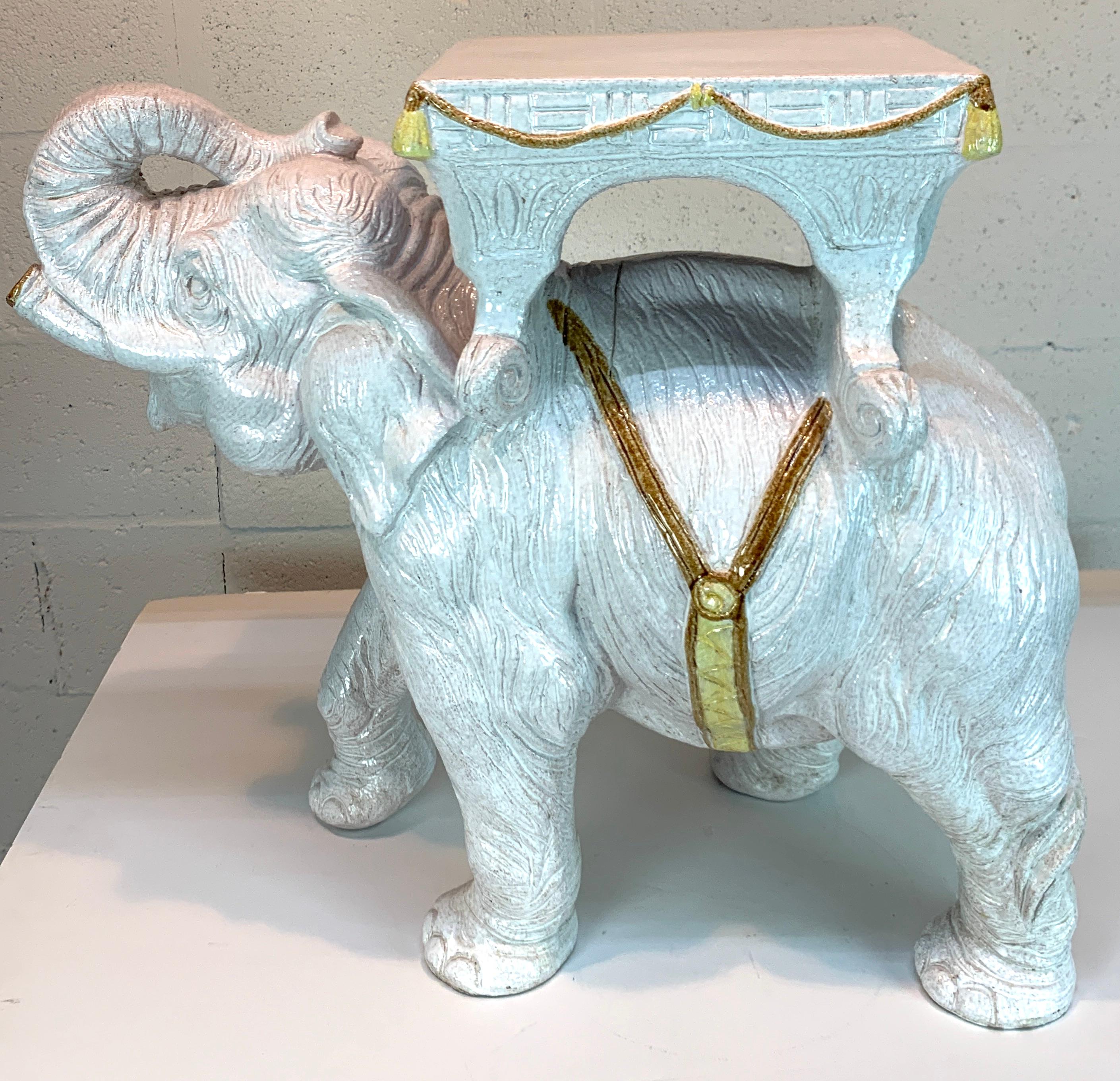 Exceptional Hollywood Regency White Parade Elephant Garden Side Table, Italy 5