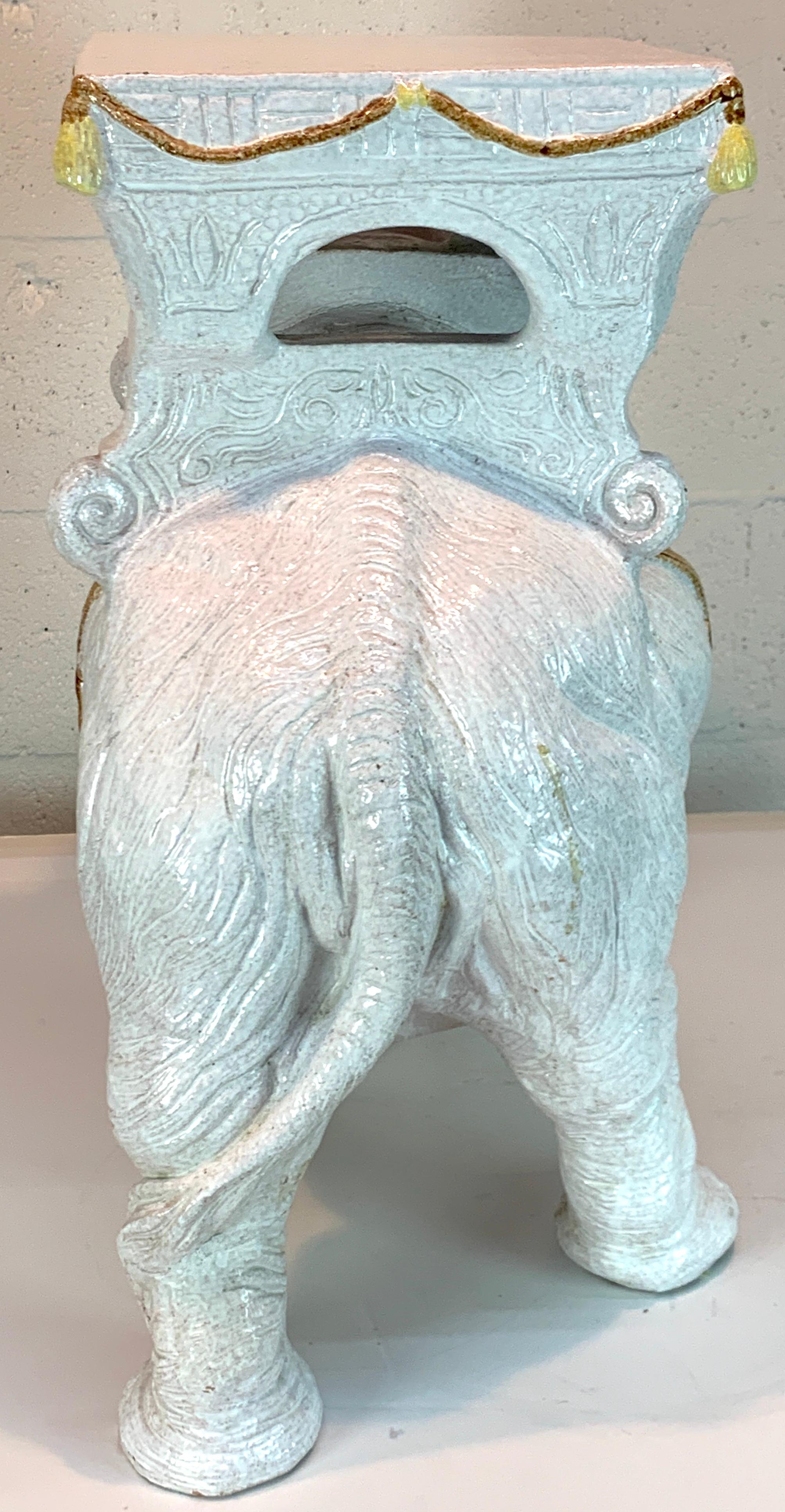 Exceptional Hollywood Regency White Parade Elephant Garden Side Table, Italy 3
