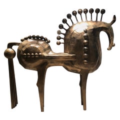 Exceptional Horse Metal Gold Patinated Sculpture, 1969
