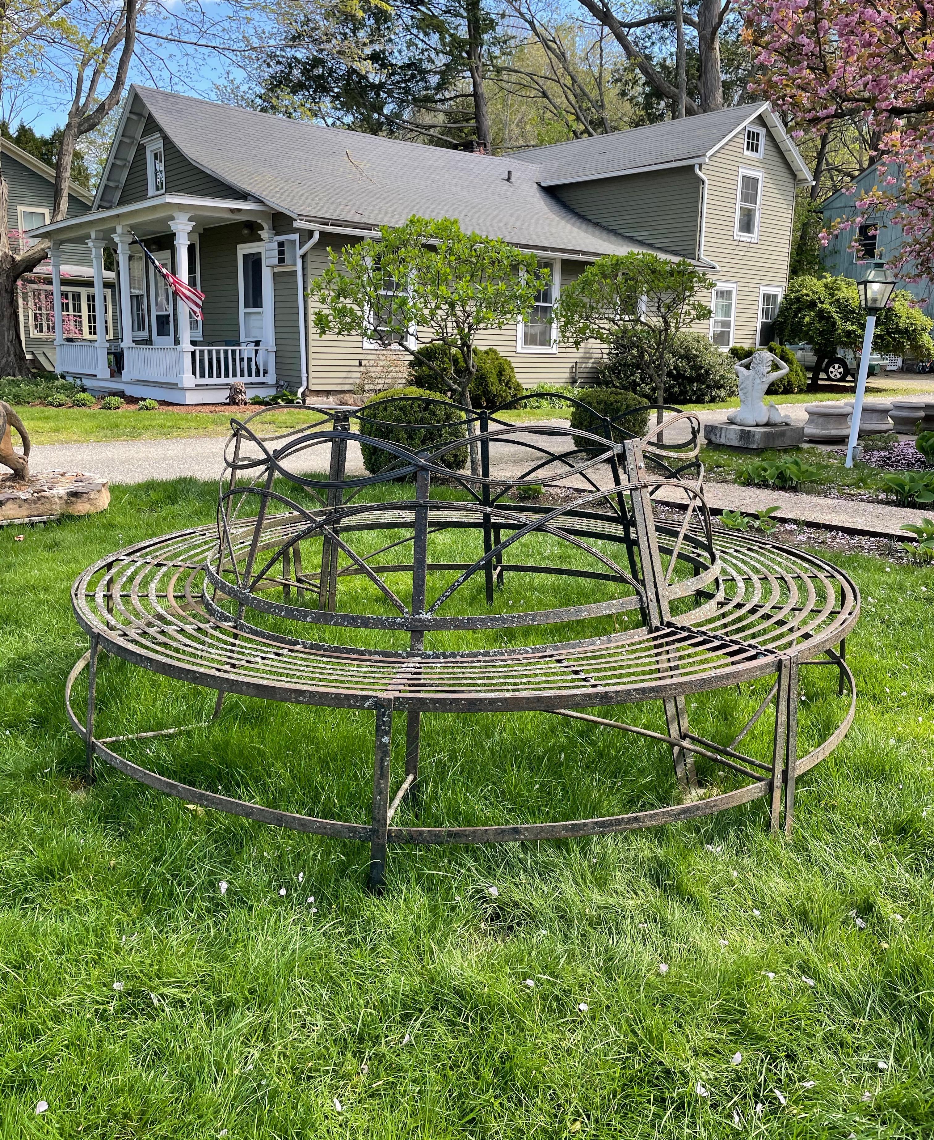 Exceptional Huge English Wrought Iron Regency Tree Bench, CA, 1820 In Good Condition For Sale In Woodbury, CT