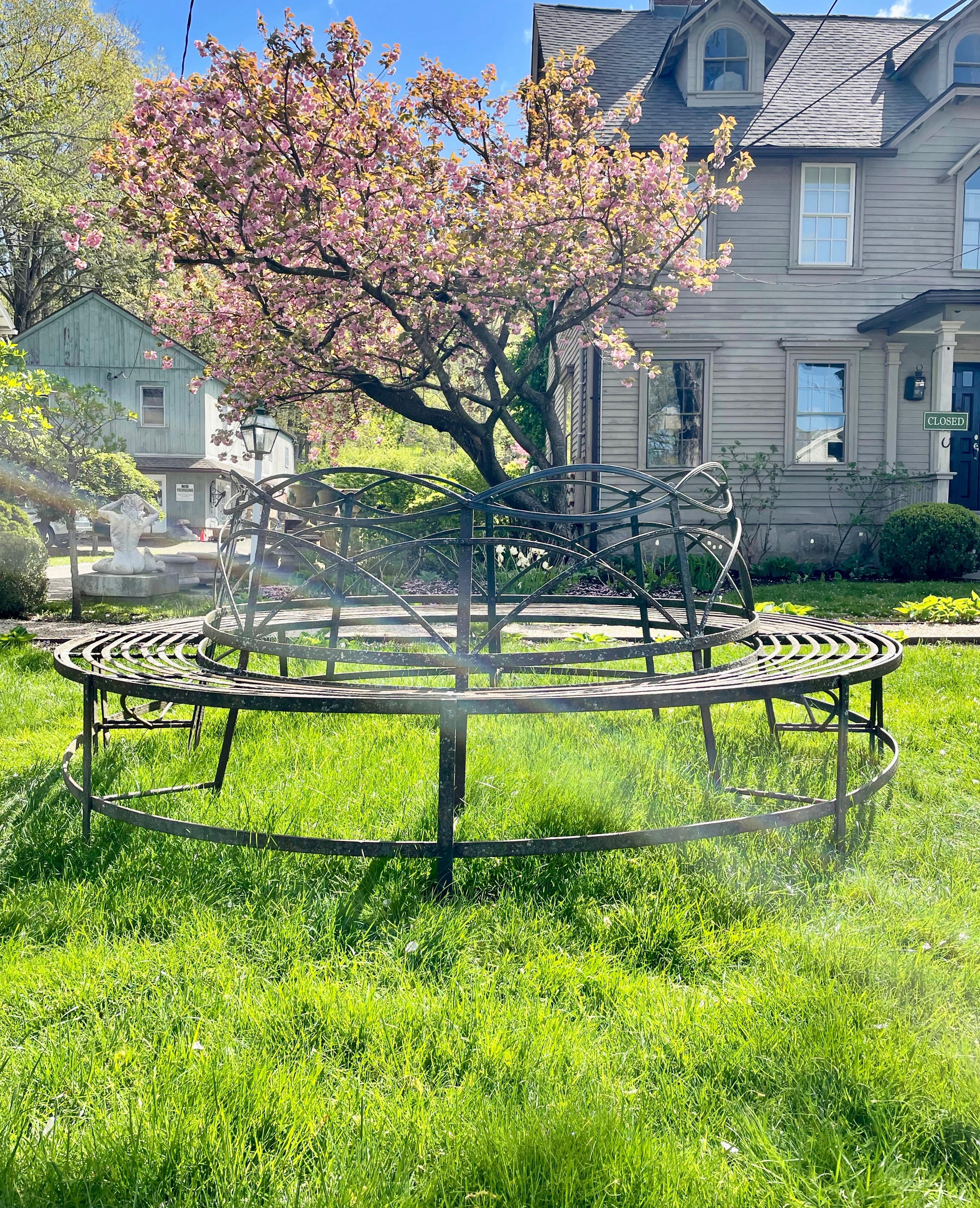 Hand-Crafted Exceptional Huge English Wrought Iron Regency Tree Bench, CA, 1820 For Sale