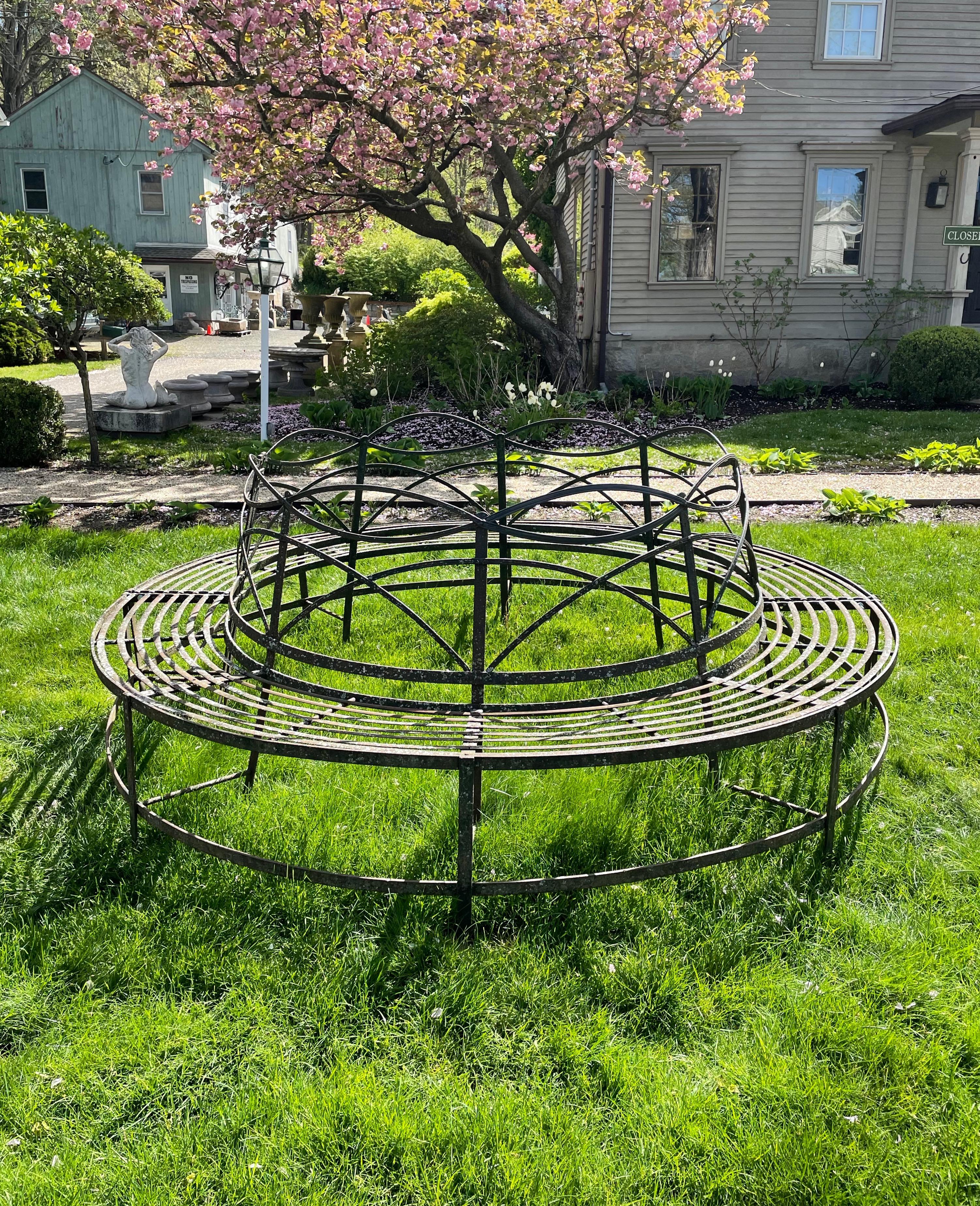 Exceptional Huge English Wrought Iron Regency Tree Bench, CA, 1820 For Sale 1