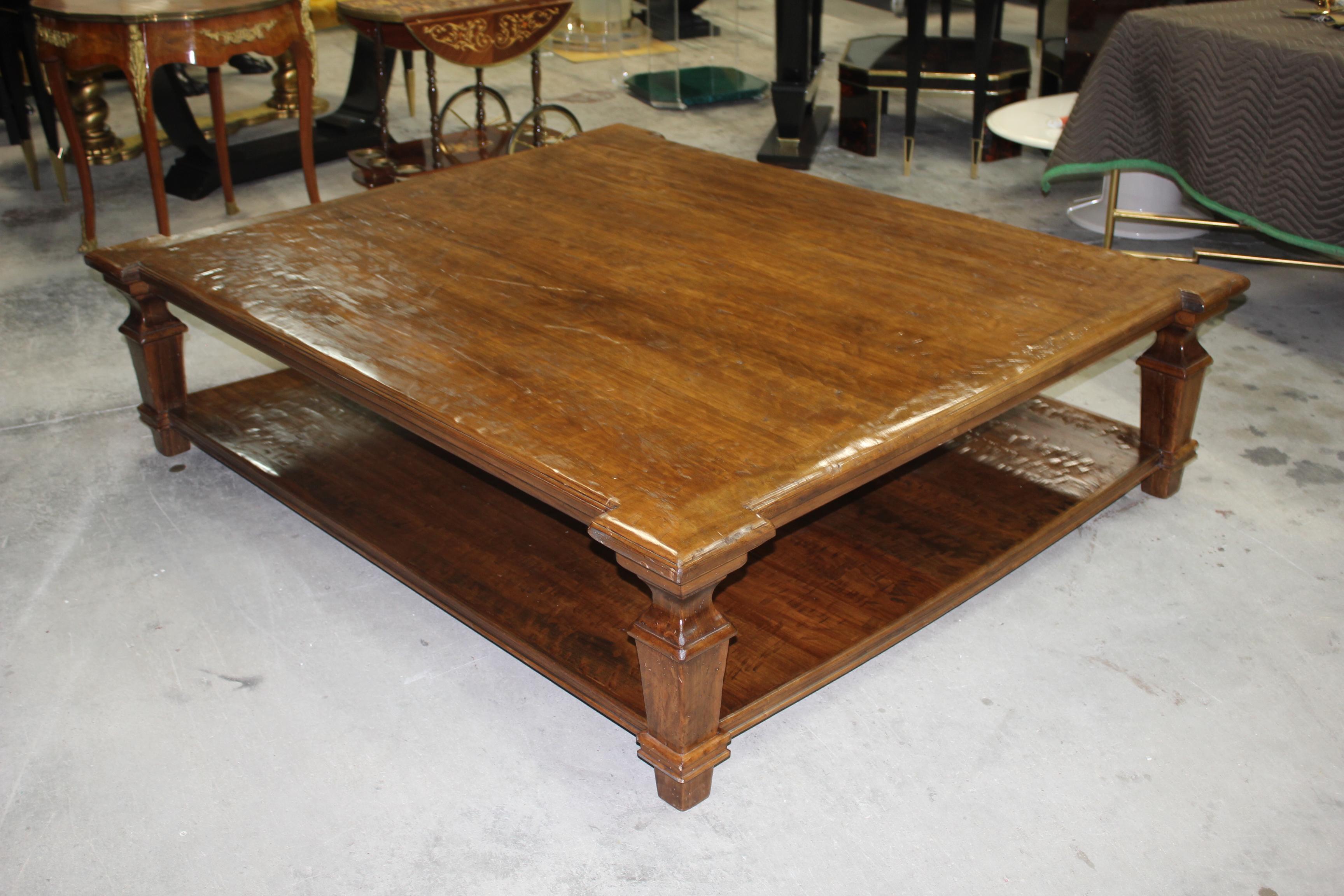 Exceptional Huge French Country Solid Walnut Coffee Table, circa 19th Century 4