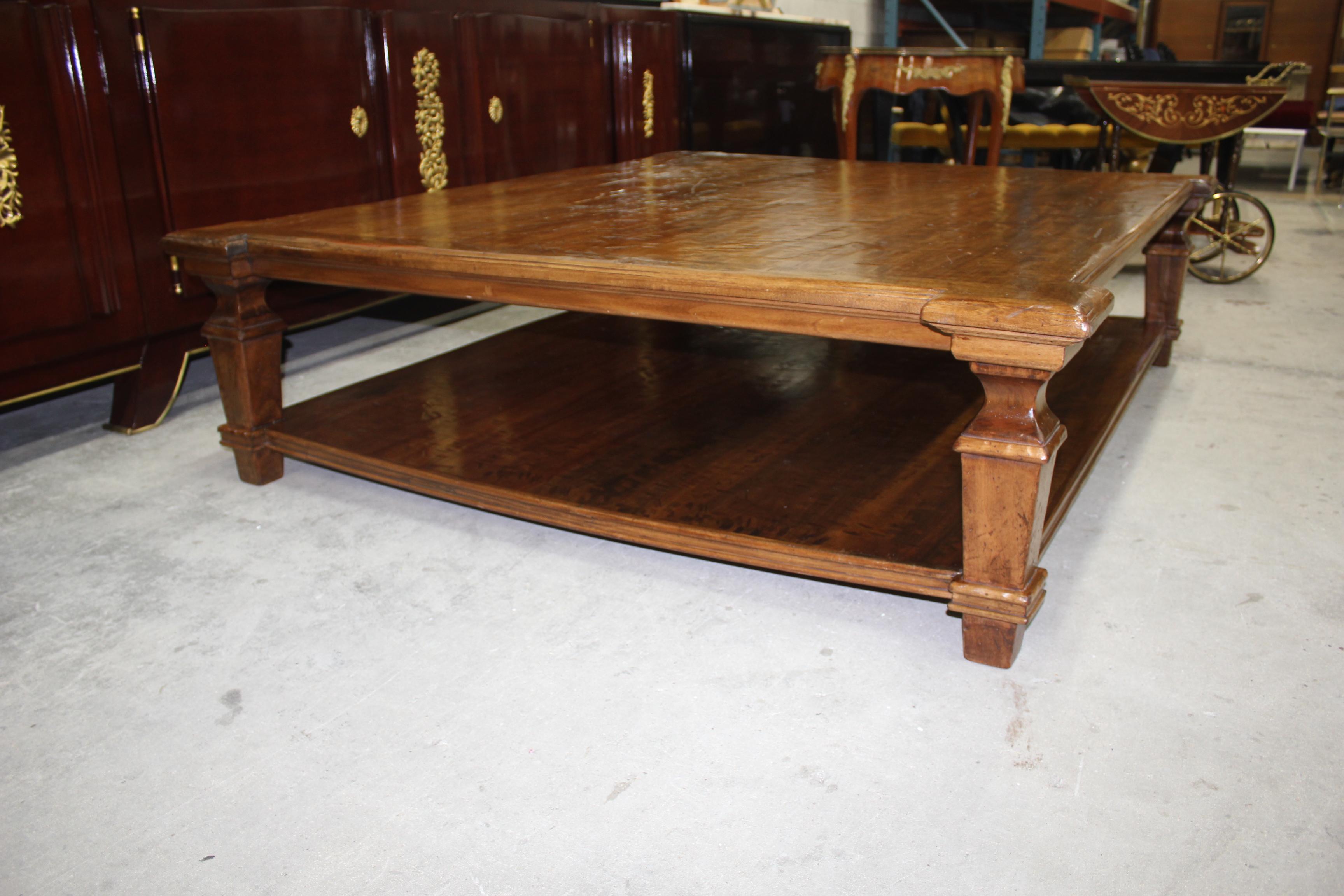 Exceptional Huge French Country Solid Walnut Coffee Table, circa 19th Century 3