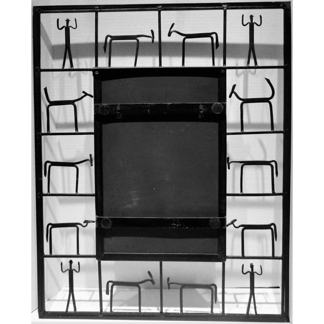 Mid-Century Modern Exceptionnel Miroir Iconique des années 1950 Frederick Weinberg en Fer Forgé Brutaliste en vente