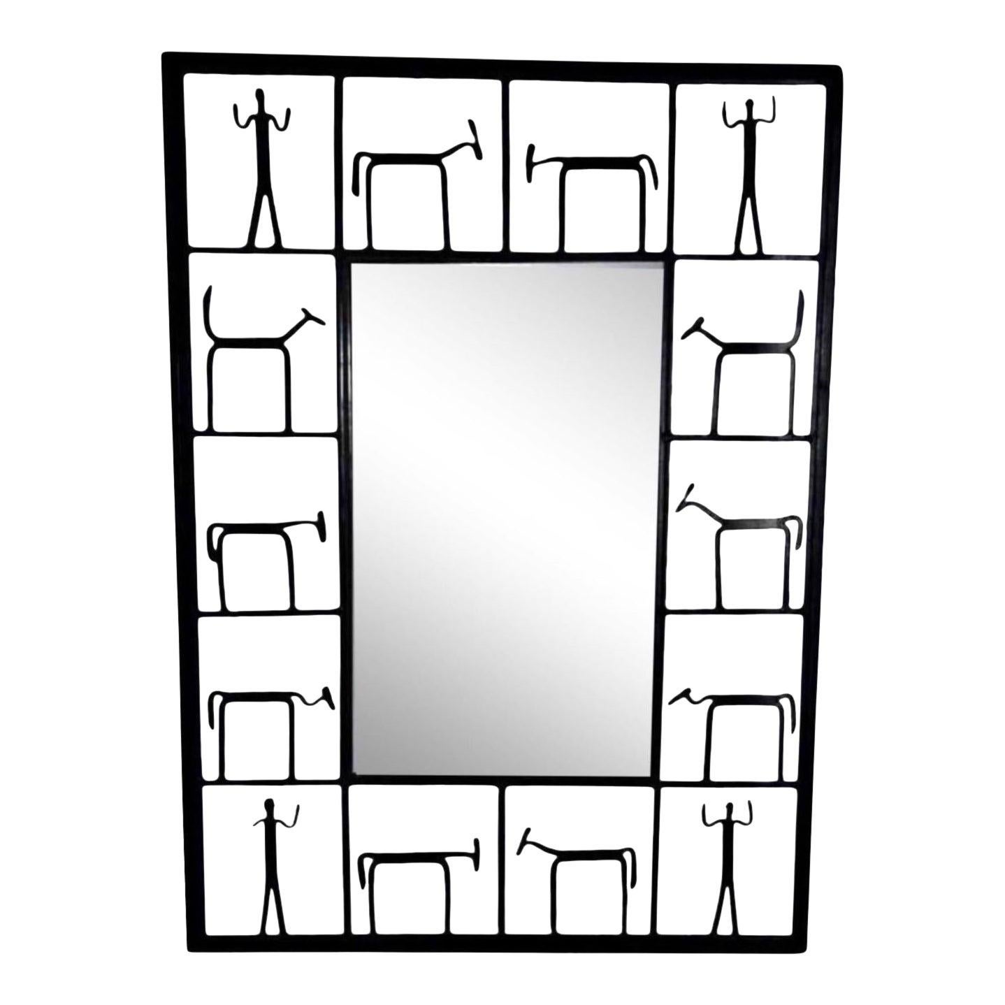Américain Exceptionnel Miroir Iconique des années 1950 Frederick Weinberg en Fer Forgé Brutaliste en vente
