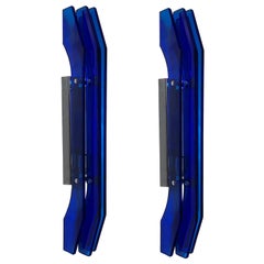 Exceptional Indigo Blue Glass Large Pair of Sconces by Cristal Art, Italy 1970s Exceptional Indigo Blue Glass Large Pair of Sconces by Cristal Art, Italy 1970s