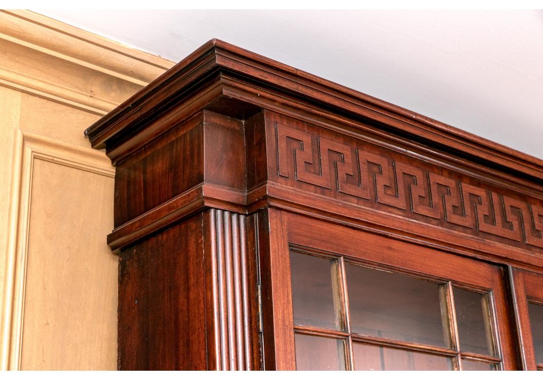 Regency Exceptional Inlaid Antique Mahogany Bookcase Cabinet For Sale