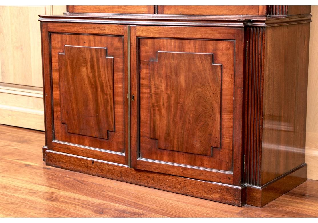 Carved Exceptional Inlaid Antique Mahogany Bookcase Cabinet For Sale