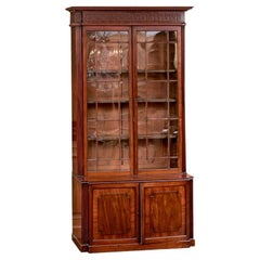 Exceptional Inlaid Antique Mahogany Bookcase Cabinet
