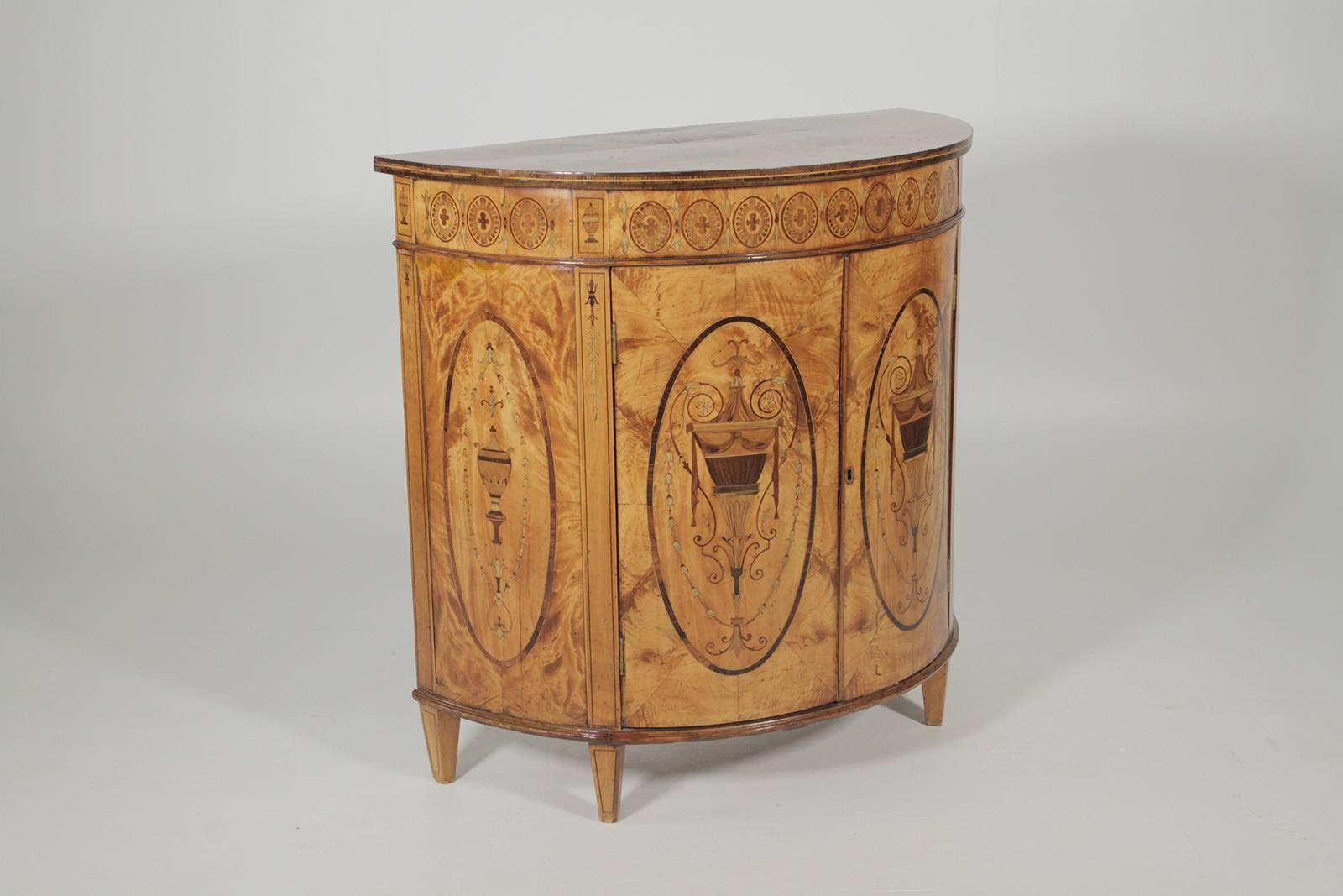 Adam Style Exceptional Inlaid Early 19th Century Inlaid Commode Demi Lune