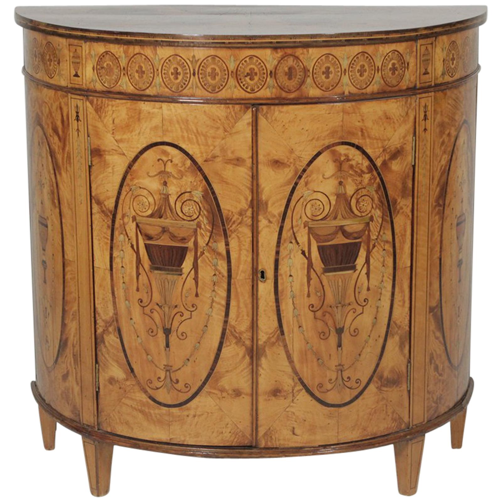 Exceptional Inlaid Early 19th Century Inlaid Commode Demi Lune