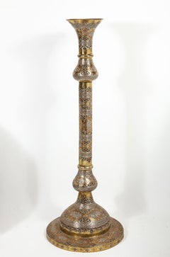 Exceptional Islamic Silver and Copper Inlaid Lamp, 19th Century