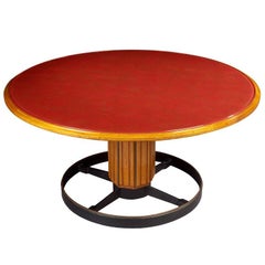 Exceptional Italian, 1950s Fruitwood and Glass Pedestal Table