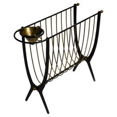 Vintage Exceptional Italian 1950s newspaper rack and ashtray made of iron and brass