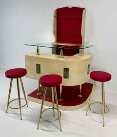 Außergewöhnliche italienische Art-Déco-Bar Attr. von Gio Ponti in Pergament, 1950er Jahre