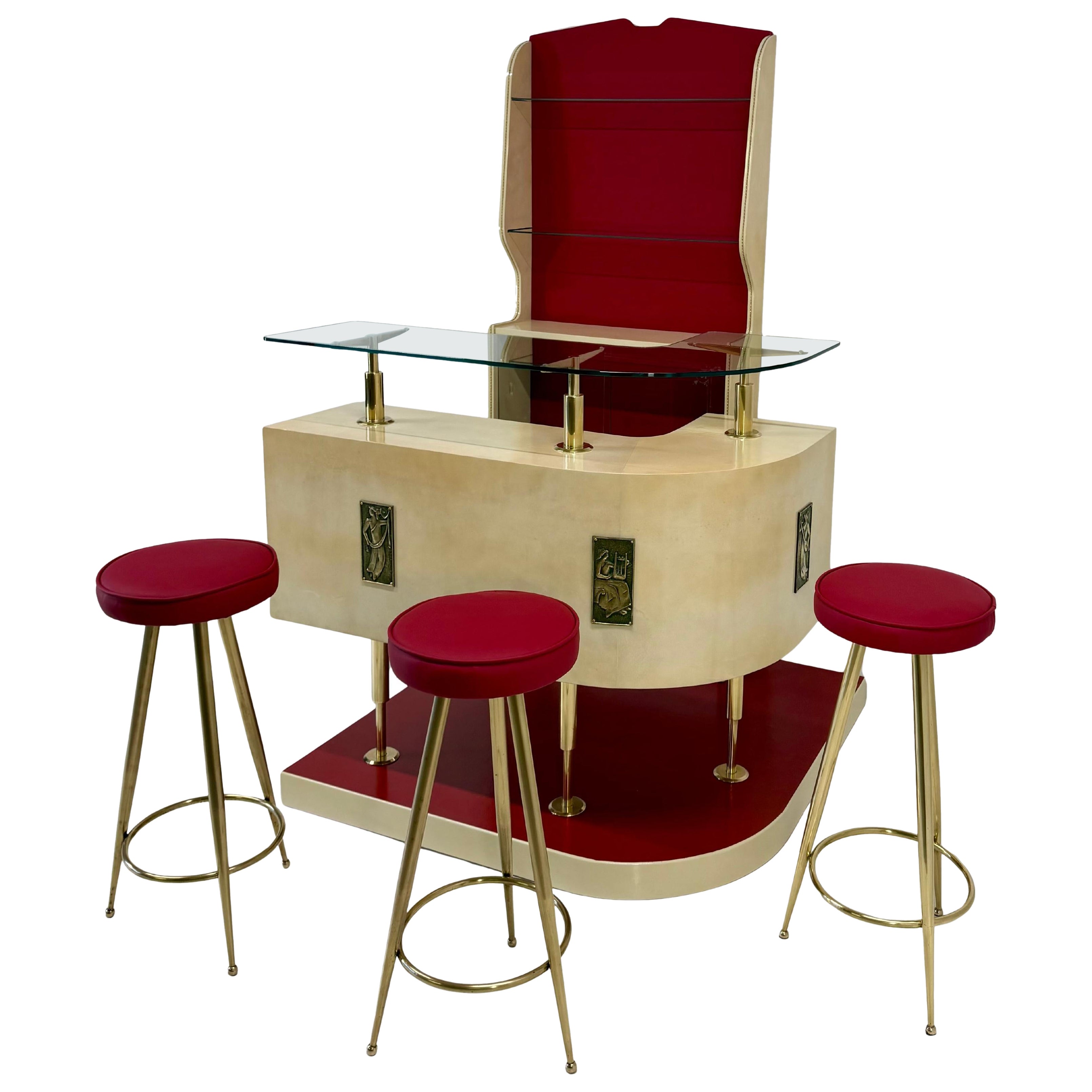 Exceptional Italian Art Deco Bar style of Gio Ponti in Parchment, circa 1950s