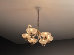Eccezionale lampadario italiano Art Deco con vetro di Murano Filigrana