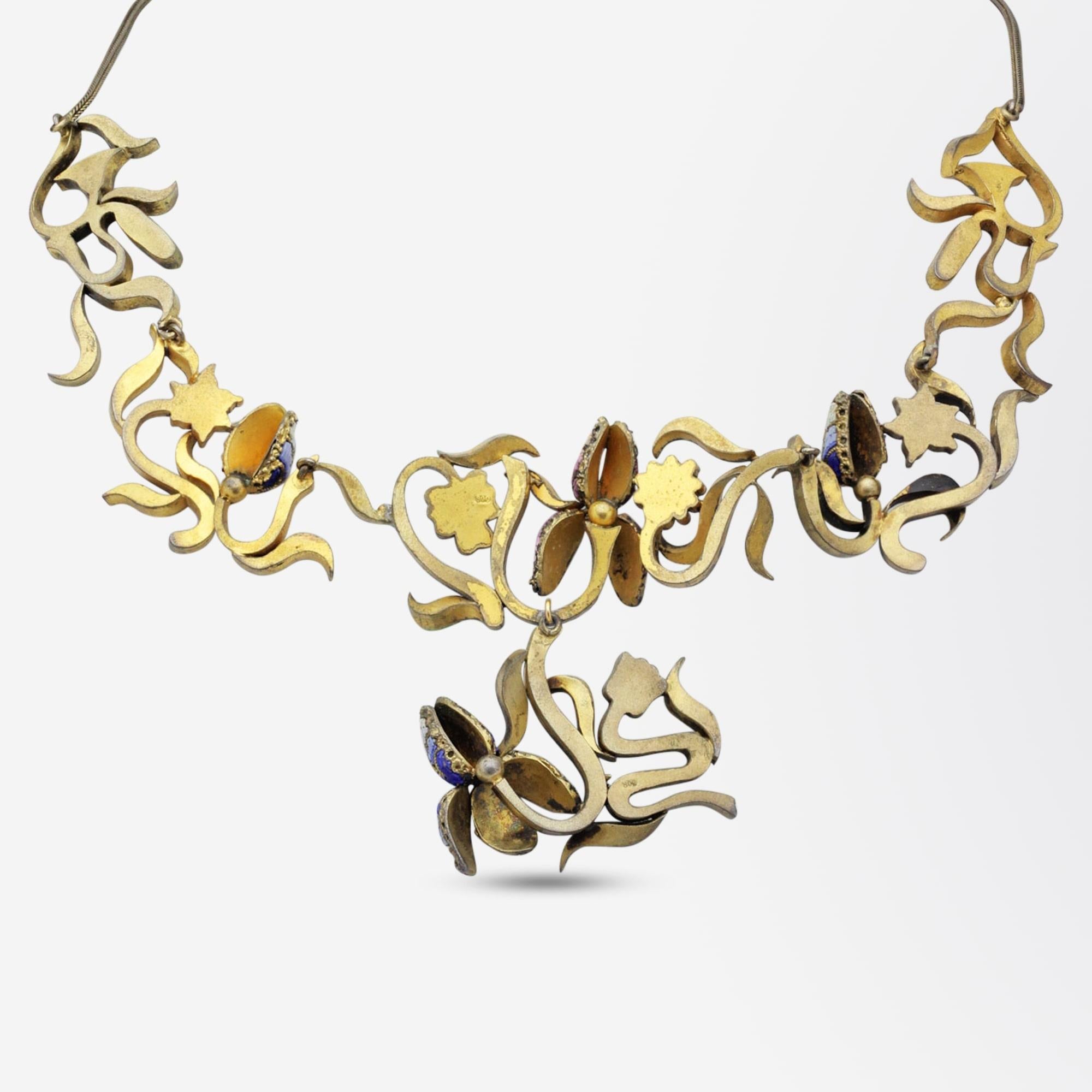 Exceptionnel collier et épingle à cheveux en argent, de style Art Nouveau italien, en micro-mosaïque Bon état - En vente à Brisbane City, QLD
