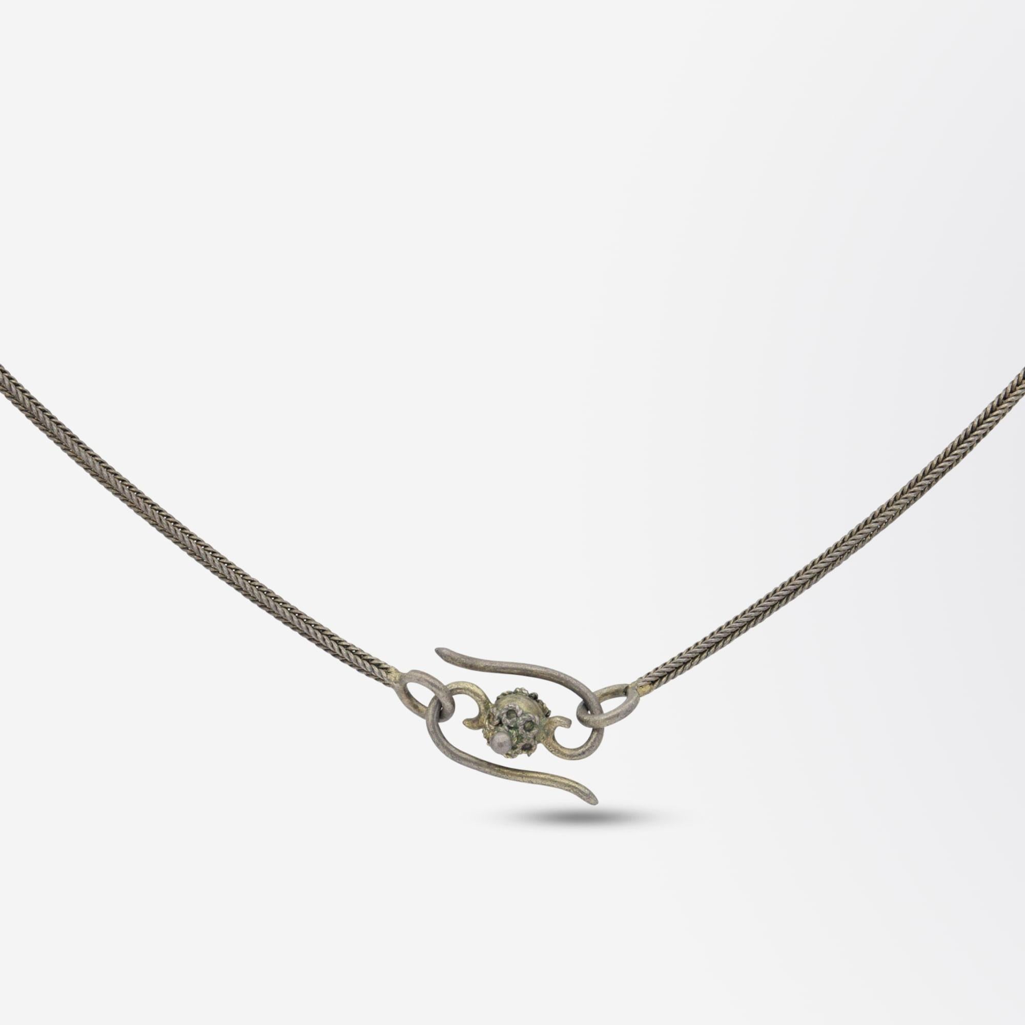 Exceptionnel collier et épingle à cheveux en argent, de style Art Nouveau italien, en micro-mosaïque Unisexe en vente